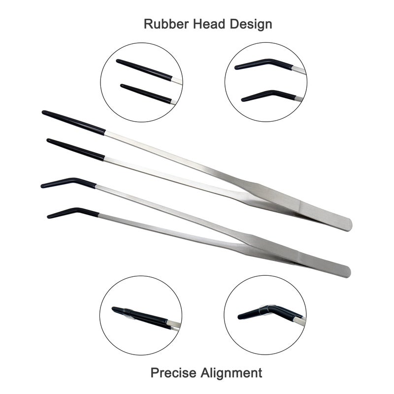 VryaSang VraySang 2 PCS 10.6" Stainless Steel Reptile Feeding Tongs with Rubber Tips, Straight & Curved Tweezers for Bearded Dragon Tank Accessories, Lizard Snake Enclosure, Aquarium Crafts- Terrarium Supplies - Image 5