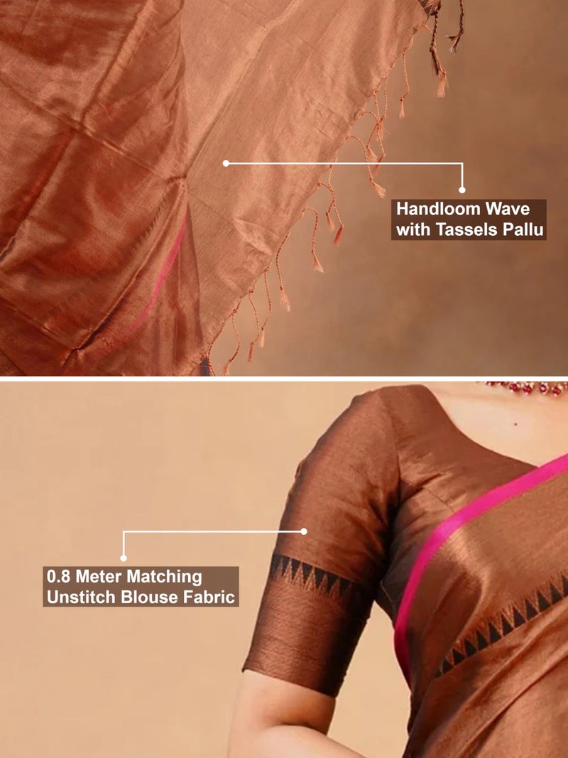 TRENDMALLS Women's Tissue Cotton Handloom Saree with Unstitched Blouse Piece (K1142-Brown-) - Image 5