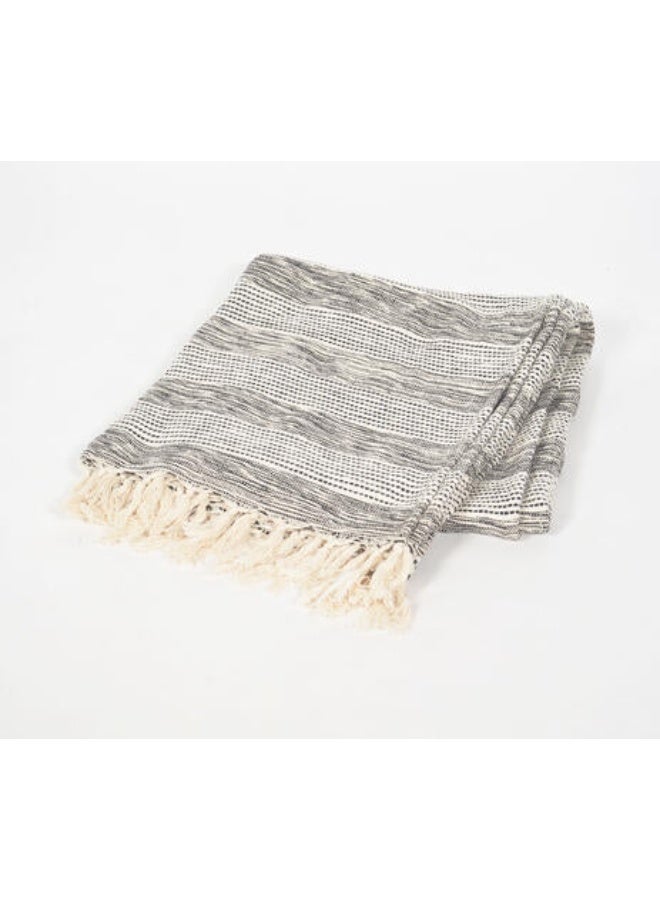 Handwoven Cotton Greyscale Striped Throw for Home