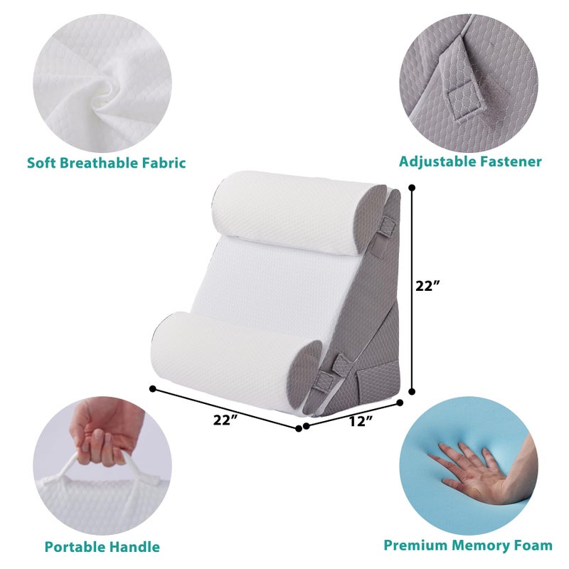 Bedluxe Adjustable 4pcs Bed Wedge Pillow Set, Memory Foam Wedge Pillows Post Surgery for Back, Neck, Leg Pain Relief, Pillow Wedge for Sleeping, Sitting up in Bed, Acid Reflux and GERD, White/Grey - Image 5