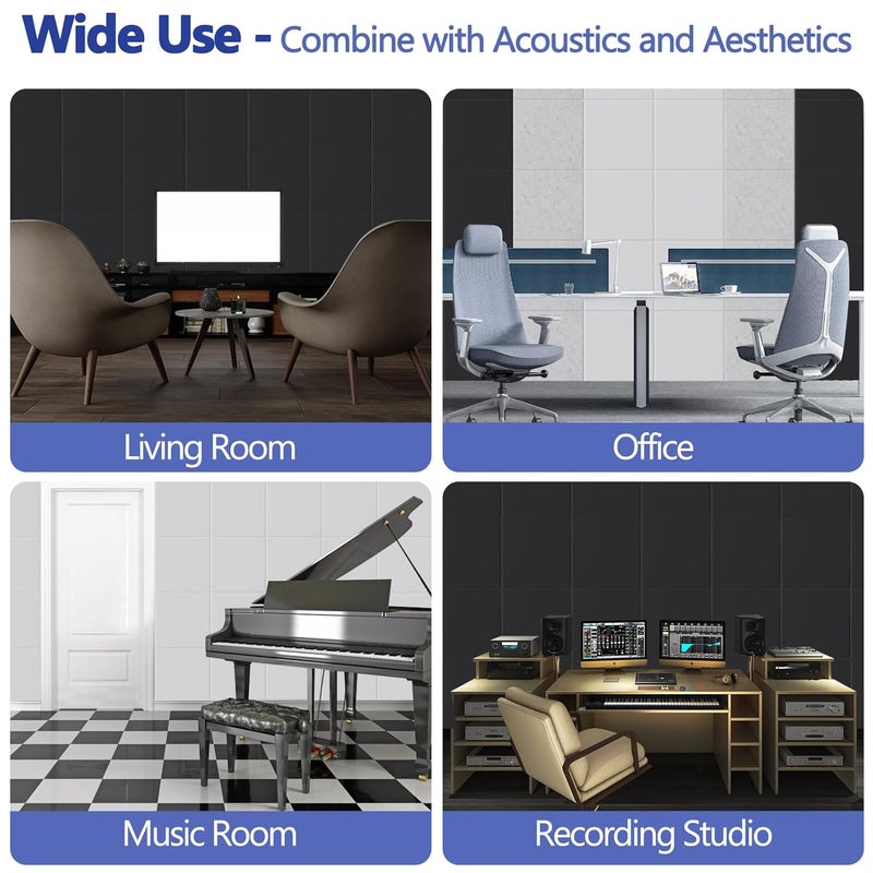 B Bubos 12 pack Acoustic Panels With Self-Adhesive, 12"X 12"X 0.4"Sound Proof Foam Panels, High Density Sound Panels, Soundproof Wall Panels for Home Studio Office-White - Image 3