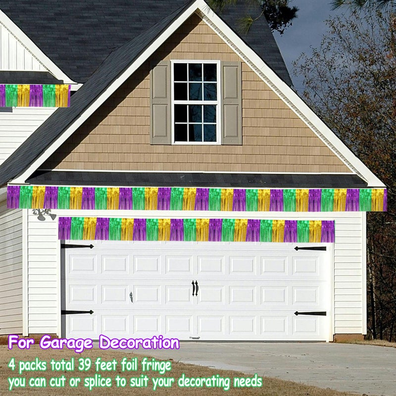 TFengfly 4 Packs Total 39 Ft Mardi Gras Parade Floats for Trailer Car, Green Gold Purple Foil Fringe Garland Tinsel Streamers Banner Table Skirts for Halloween Graduation Homecoming Birthday Party Decor - Image 5