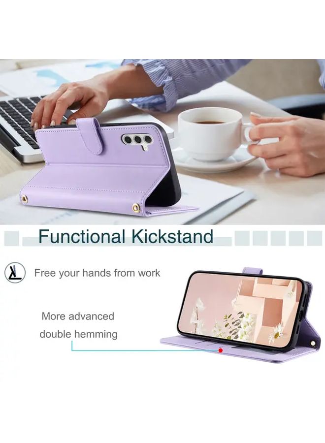 Purple Faux Leather Case Compatible with Samsung Galaxy S23 Wallet Stand Strap - Image 2