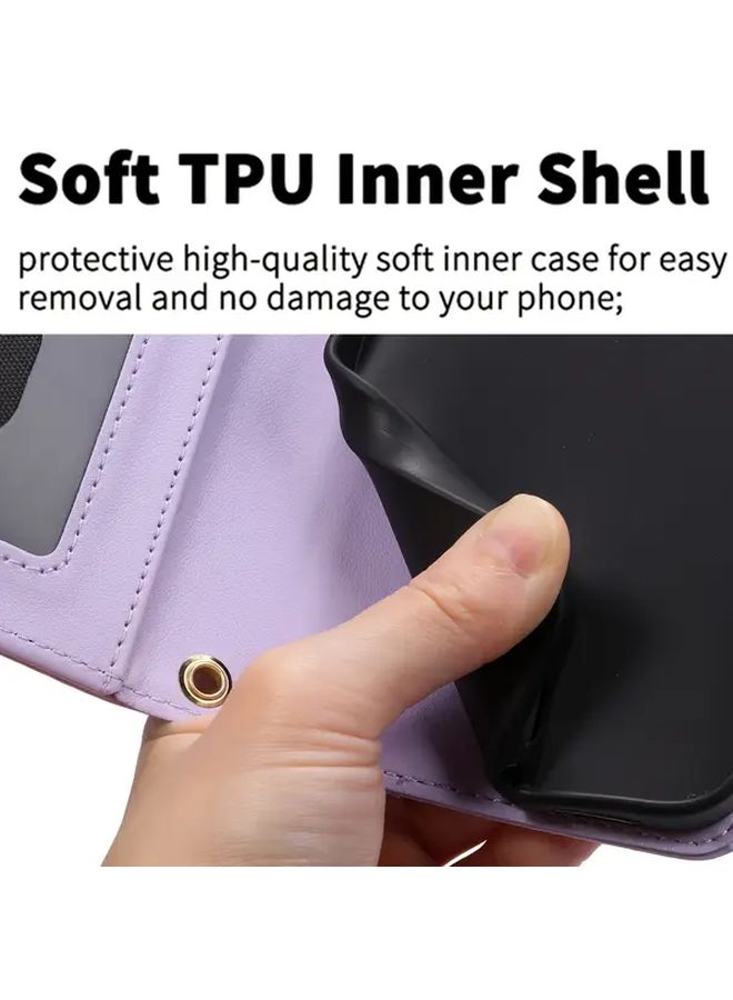 Purple Faux Leather Case Compatible with Samsung Galaxy S23 Wallet Stand Strap - Image 3