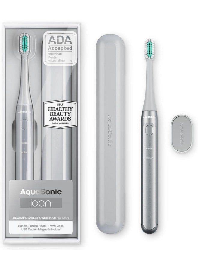 Aquasonic Icon ADA-Accepted Rechargeable Toothbrush | Magnetic Holder & Slim Travel Case | 2 Brushing Modes & Smart Timers | Gentle Micro-Vibrations (Stone) - Image 1