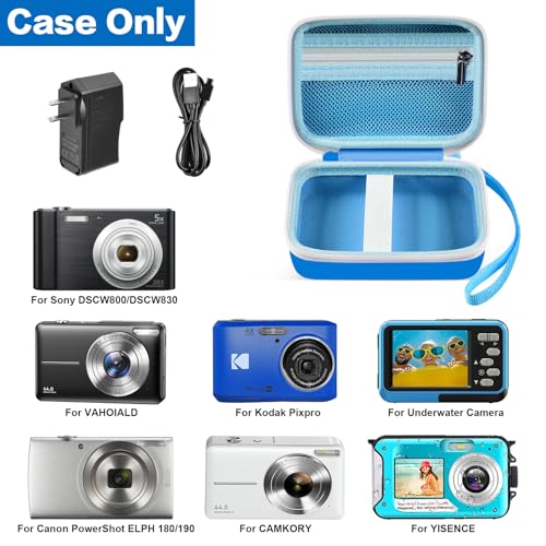 GWCASE Digital Camera Case Compatible with CAMKORY/for YISENCE/for VAHOIALD/for Kodak Pixpro/for Canon PowerShot ELPH 180 190/ for Sony DSCW800 DSCW830 Kids Camera with SD Card and Cable -Blue - Image 2