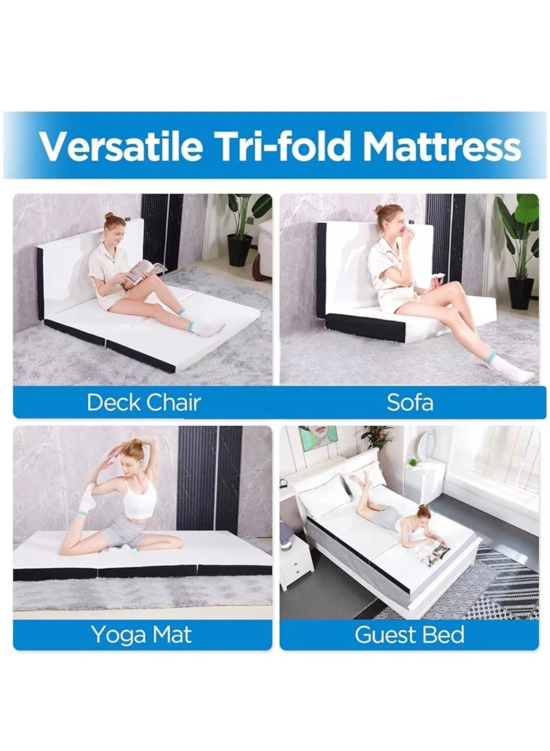 Comfy مرتبة ضيوف/تخييم قابلة للطي من القطن المحبوك الأبيض المريح 180 × 90 × 7 سم - Image 2