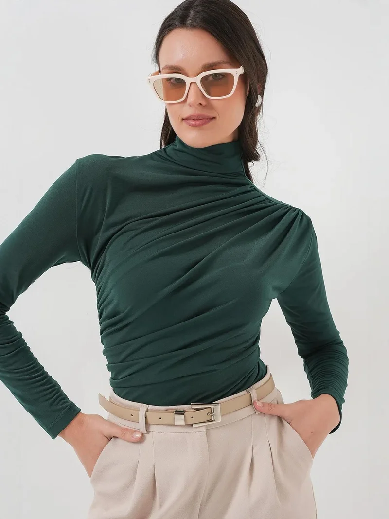 BIG DART BDART Fitted Turtleneck Blouse with Drape Detail