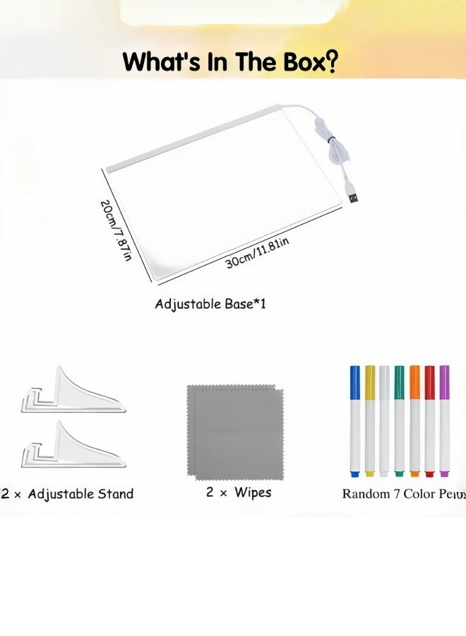 لوحة ملاحظات LED بـ 7 ألوان، لوحة رسم LED للأطفال مقاس 12 × 8 بوصة، لوحات مسح جافة مضيئة مع 7 أقلام تحديد، قطعة قماش ناعمة، هدية عيد الميلاد الرائجة - Image 2