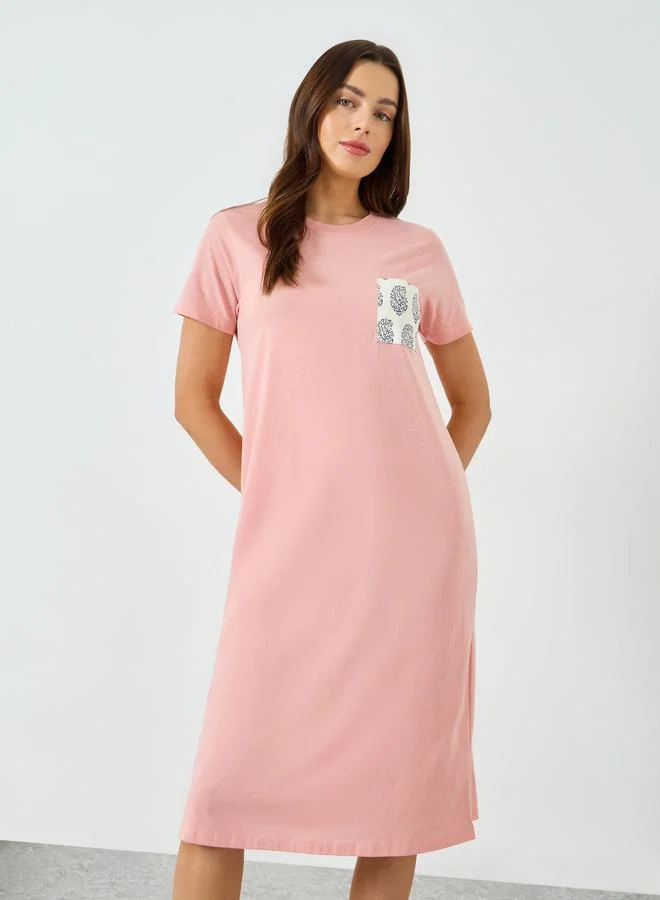 Styli Pink Short Sleeve Nightdress with Pocket