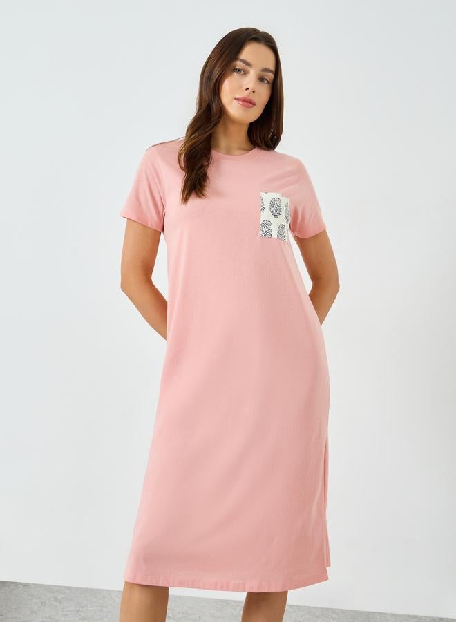 Styli Pink Short Sleeve Nightdress with Pocket - Image 2