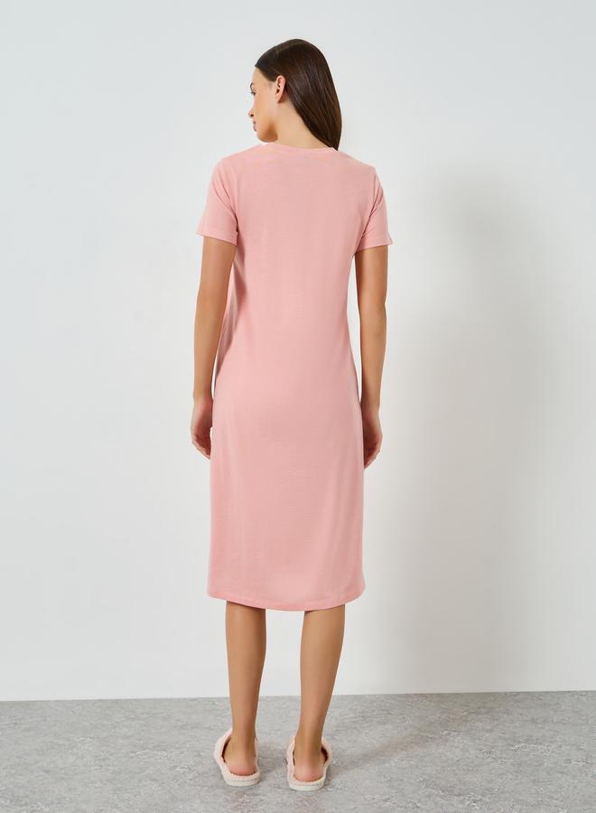 Styli Pink Short Sleeve Nightdress with Pocket - Image 4