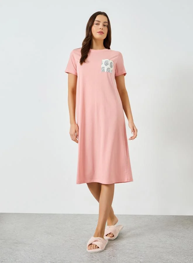Pink Short Sleeve Nightdress with Pocket