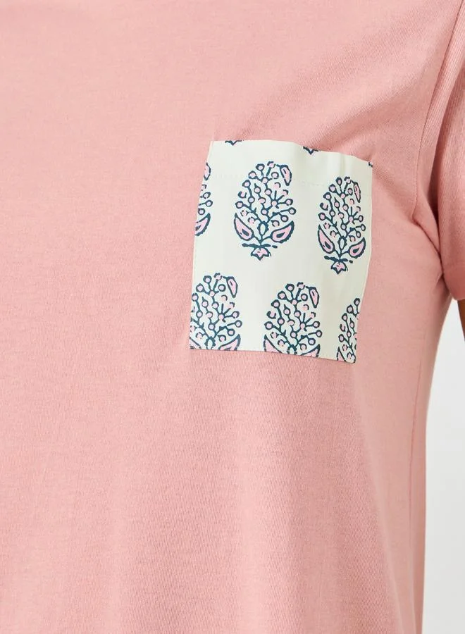Styli  Pink Short Sleeve Nightdress with Pocket for Women | Best Price UAE