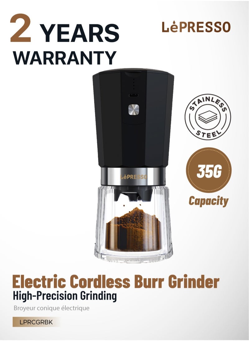 LePRESSO Conical Burr Grinder Cordless Electric /18W /800mAh / High-Precision Grinding / 35g Bean Capacity / 40 Cups Single Charge - Black  - Image 1