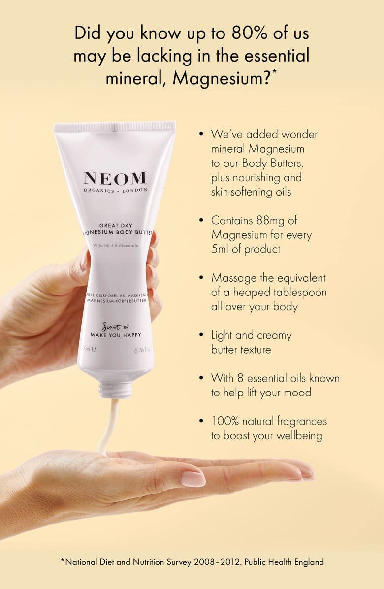 Neom- Great Day Magnesium Body Butter, 200ml | Mandarin & Wild Mint | Cream Moisturiser With Essential Oils | Nourish & Soften | Fresh & Zesty - Image 2