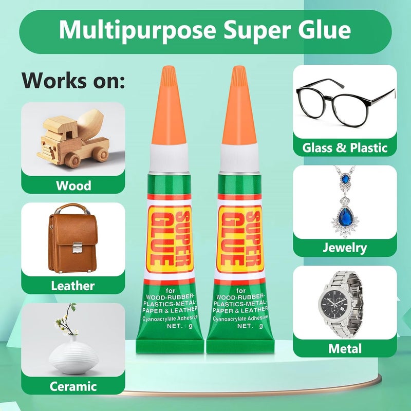 12 X 2G Super Glue Strong Adhesive, Fast Drying Superglue Liquid Cyanoacrylate Glue Flexible Precise For Plastic, Crafts, Ceramic, Wood, Metal, Bead Jewelry Making Leather Repairs (Single Use Tube) - Image 2