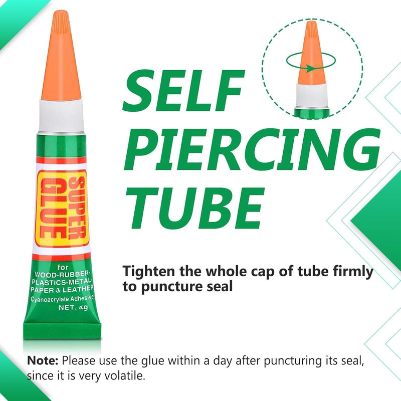 12 X 2G Super Glue Strong Adhesive, Fast Drying Superglue Liquid Cyanoacrylate Glue Flexible Precise For Plastic, Crafts, Ceramic, Wood, Metal, Bead Jewelry Making Leather Repairs (Single Use Tube) - Image 3