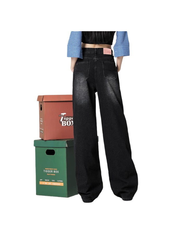 EPTISON Tiancheng Women'S Wide Leg Jeans For Autumn And Winter, Retro Washed High Waist Loose Fit Straight Leg Pants For Women - Image 2