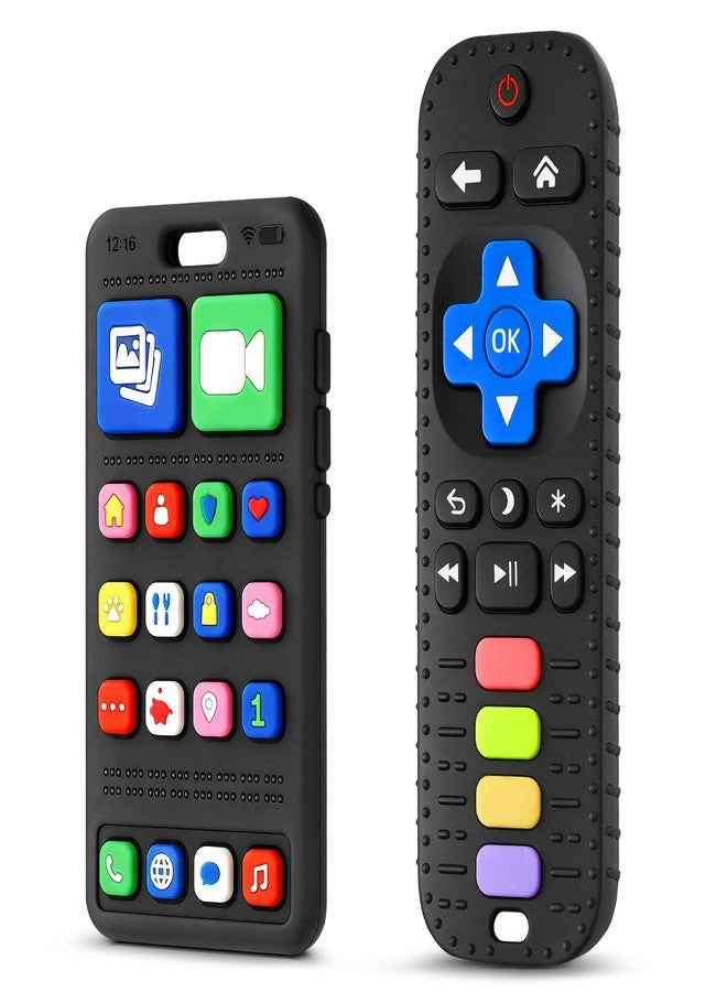 TOHIBEE 2 Pack Baby Teething Toys 3-6 6-12 Months, Silicone Phone & Remote Teether - Image 1