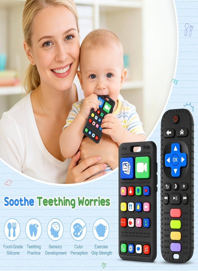 TOHIBEE 2 Pack Baby Teething Toys 3-6 6-12 Months, Silicone Phone & Remote Teether - Image 3