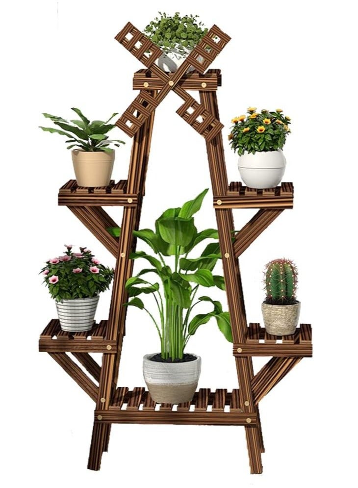 DubaiGallery Antique Wooden Plant Stand Balcony Ladder Shelf Outdoor Garden Stand Indoor Plant Pots Home Storage Decor - Image 1
