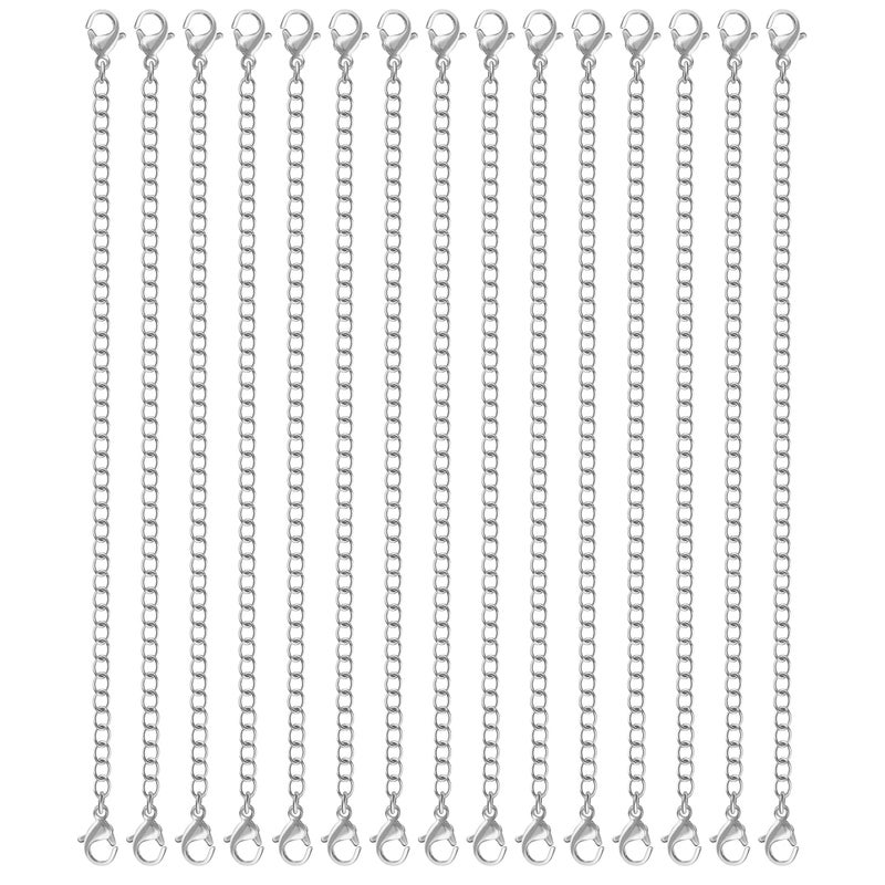 Tdas Necklace Extenders, Chain Extenders for Necklaces,15 Pcs Stainless Steel Gold Silver Necklace Bracelet Anklet Extension Chains with Lobster Clasps and Closures for Jewellery Making - 6.5 inches (Silver) - Image 1
