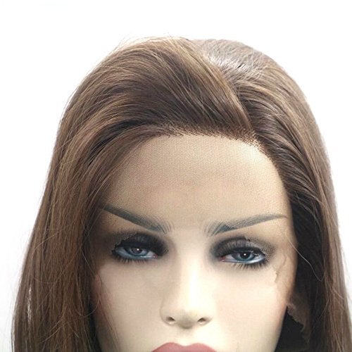 Synthetic Lace Front Wigs Brown Long Silky Straight Free Part 180 Density Half Hand Tied Heat Resistant Fiber Hair for Women 24