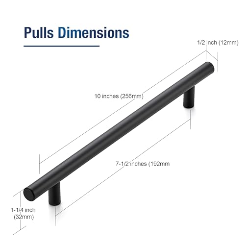 JOY DECOR 5 Pack 10 Inch Cabinet Pulls Kitchen Cabinet Handles with 7-1/2 Inch Hole Center Matte Black Cabinet Hardware Stainless Steel Kitchen Drawer Pulls for Cabinets Cupboard, 192mm Hole Centers - Image 3