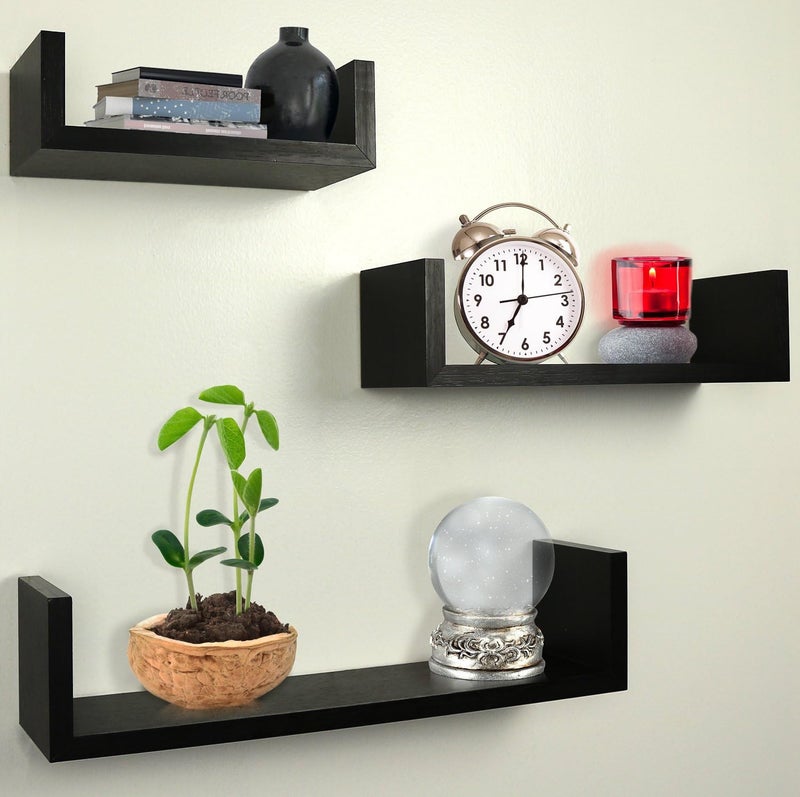 Greenco Set of 3 Floating “U” Shelves, Easy-to-Assemble Floating Wall Mount Shelves for Bedrooms and Living Rooms, Espresso Finish - Image 2