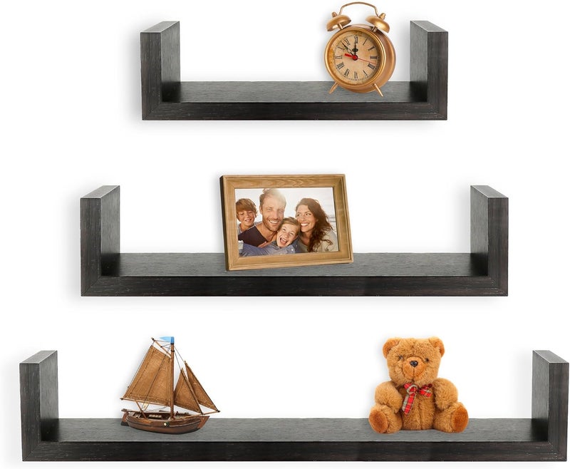 Greenco Set of 3 Floating “U” Shelves, Easy-to-Assemble Floating Wall Mount Shelves for Bedrooms and Living Rooms, Espresso Finish - Image 1