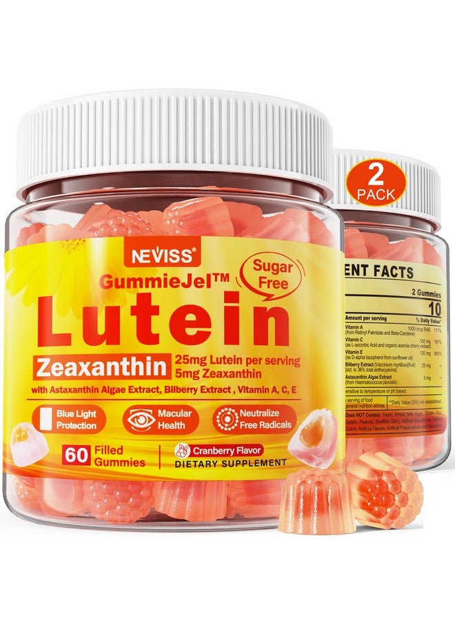 NEVISS 2 Pack Sugar-Free Lutein Zeaxanthin Supplements Gummies (25mg) Vitamins A, C, E, Bilberry, Astaxanthin - w/ Coconut Oil for Better Absorption - for Adults Vision, Eye, Brain, Skin Health - Vegan - Image 1