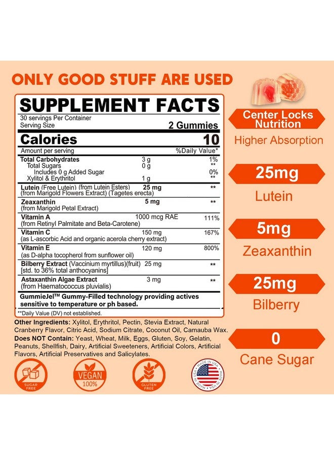 NEVISS 2 Pack Sugar-Free Lutein Zeaxanthin Supplements Gummies (25mg) Vitamins A, C, E, Bilberry, Astaxanthin - w/ Coconut Oil for Better Absorption - for Adults Vision, Eye, Brain, Skin Health - Vegan - Image 2