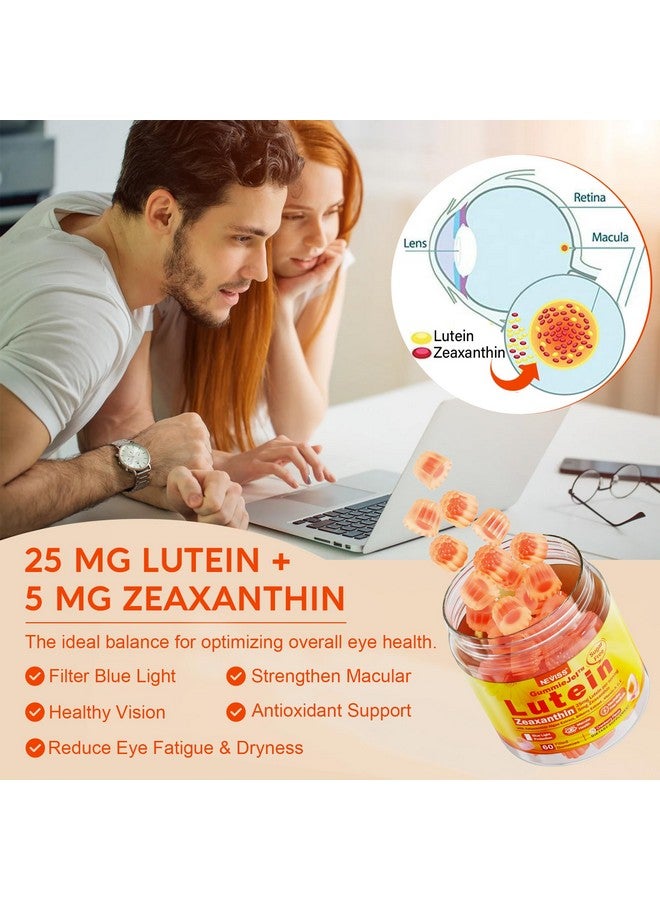 NEVISS 2 Pack Sugar-Free Lutein Zeaxanthin Supplements Gummies (25mg) Vitamins A, C, E, Bilberry, Astaxanthin - w/ Coconut Oil for Better Absorption - for Adults Vision, Eye, Brain, Skin Health - Vegan - Image 3