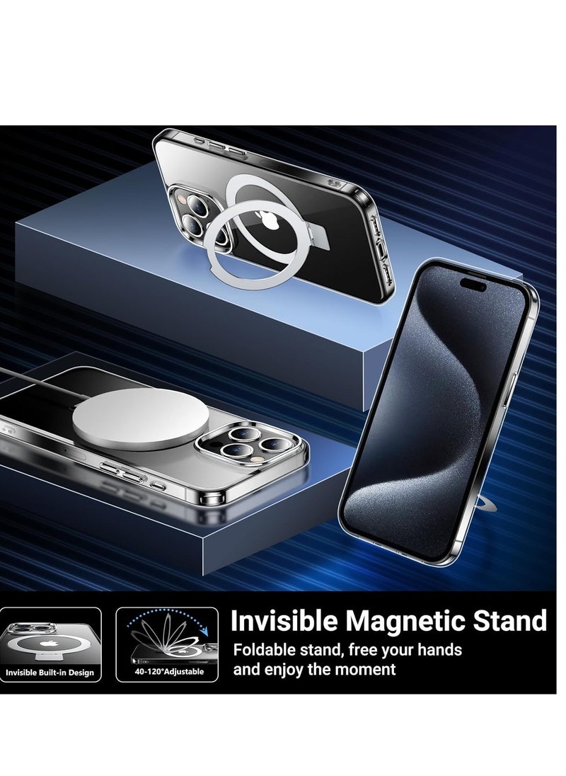 YoYoTech - Designed for iPhone 15 Pro Max Case with Matte Finish Translucent Magnetic Invisible Stand [Compatible with MagSafe] [Military Grade Drop Tested] Non-Yellowing Shockproof Protective Slim Case-Clear - Image 1
