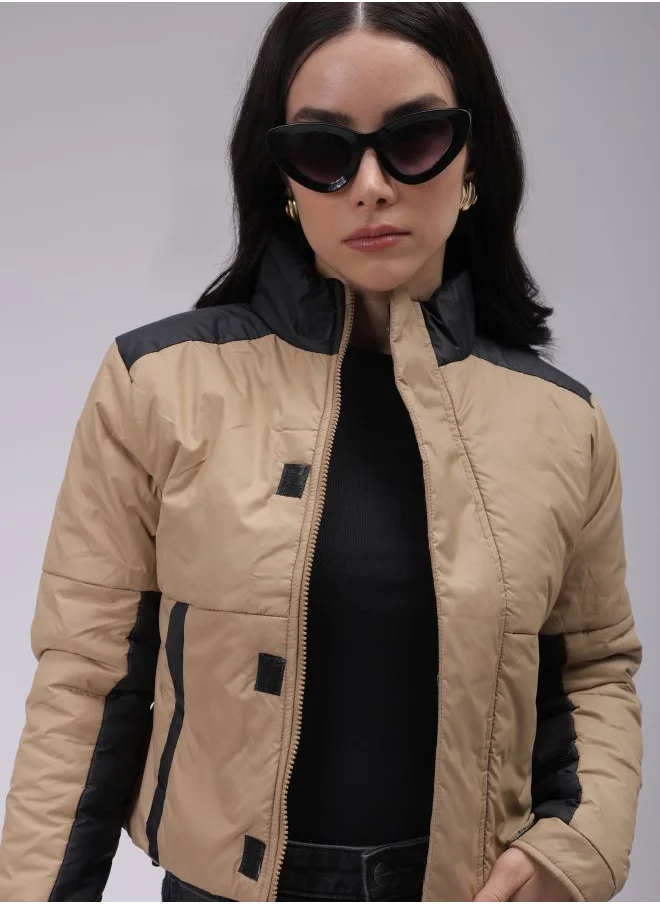 Freehand Women Regular Fit Colourblocked Puffer Jacket