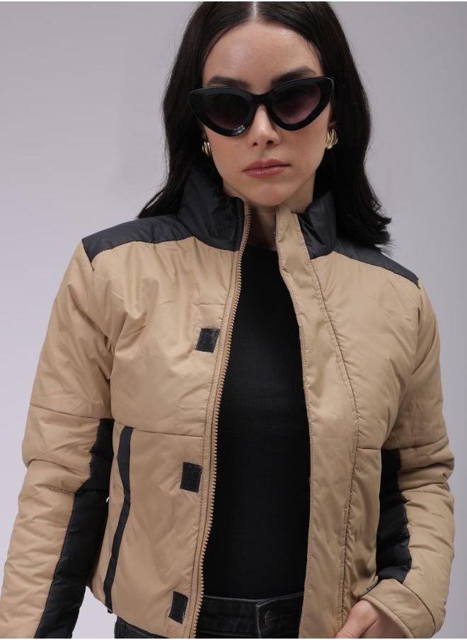Freehand Women Regular Fit Colourblocked Puffer Jacket  - Image 1