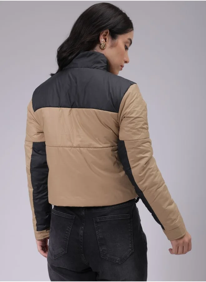Freehand Women Regular Fit Colourblocked Puffer Jacket