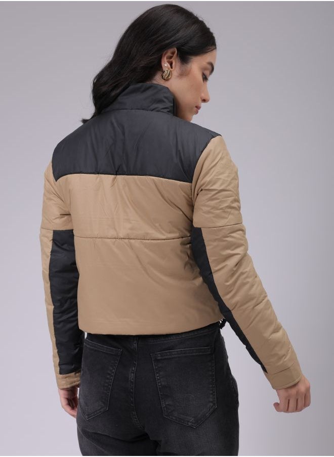 Freehand Women Regular Fit Colourblocked Puffer Jacket  - Image 2
