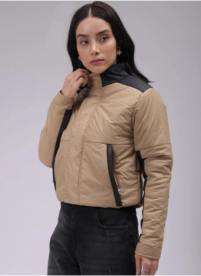 مرفوعة Women Regular Fit Colourblocked Puffer Jacket
