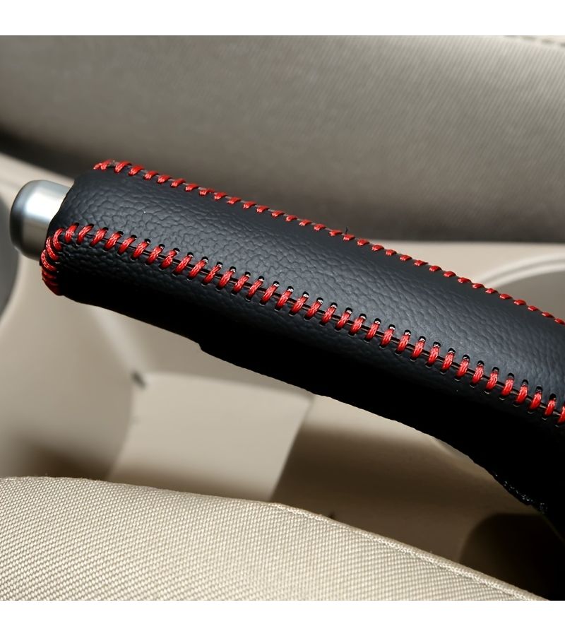 Universal PU Leather Handbrake Cover Protective Sleeve Red Dustproof Car Grip Fits Most Models - Image 5