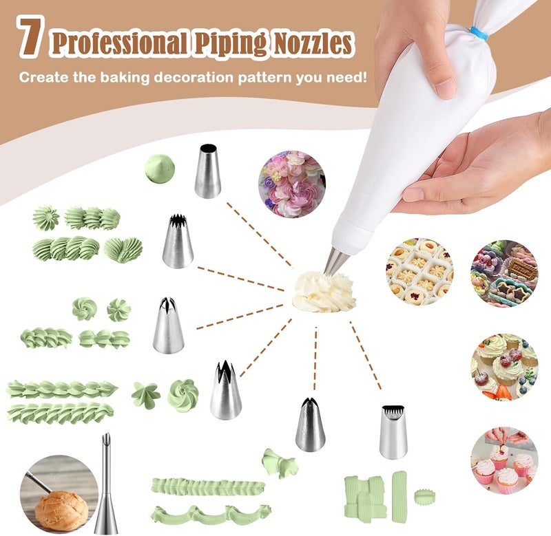 FUGVBB 14-Piece Reusable Piping Bags and Tips Set-16inch Cotton Baking Kit with Coupler, Stainless Steel Nozzles,Silicone Cable Ties& Cleaner for Cakes/Cupcakes/Cookies Decorating - Image 3