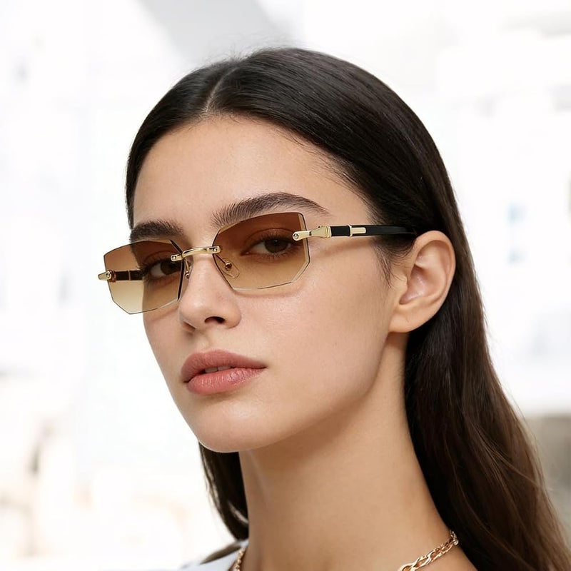 SYOSI Retro Rimless Rectangle Sunglasses for Men and Women, Frameless Tinted Eyewear, Diamond-Cut Lenses, UV400 Protection, Vintage Candy Colors, Classic Square Shades with Eyeglass Strap, Trendy 90s Style - Image 1