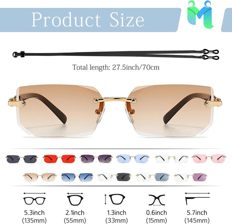 SYOSI Retro Rimless Rectangle Sunglasses for Men and Women, Frameless Tinted Eyewear, Diamond-Cut Lenses, UV400 Protection, Vintage Candy Colors, Classic Square Shades with Eyeglass Strap, Trendy 90s Style - Image 2