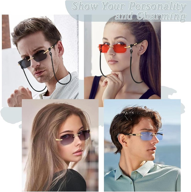 SYOSI Retro Rimless Rectangle Sunglasses for Men and Women, Frameless Tinted Eyewear, Diamond-Cut Lenses, UV400 Protection, Vintage Candy Colors, Classic Square Shades with Eyeglass Strap, Trendy 90s Style - Image 3