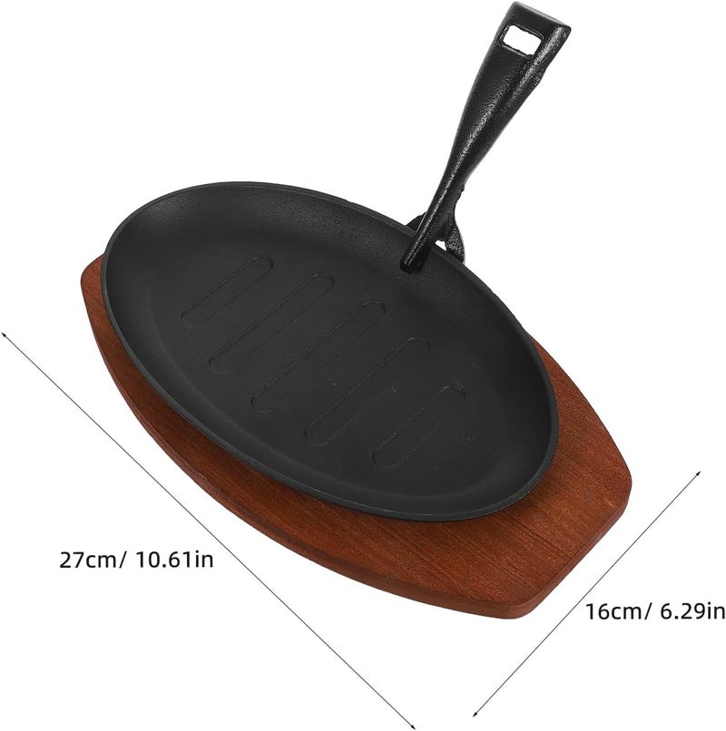 1 Set Cast Iron Skillets Pan with wooden Base and Fork Small Ramekin Casserole Dish Cookware Oven Safe Mini Skillets for Kitchen Picnic 8 Inch - Image 5