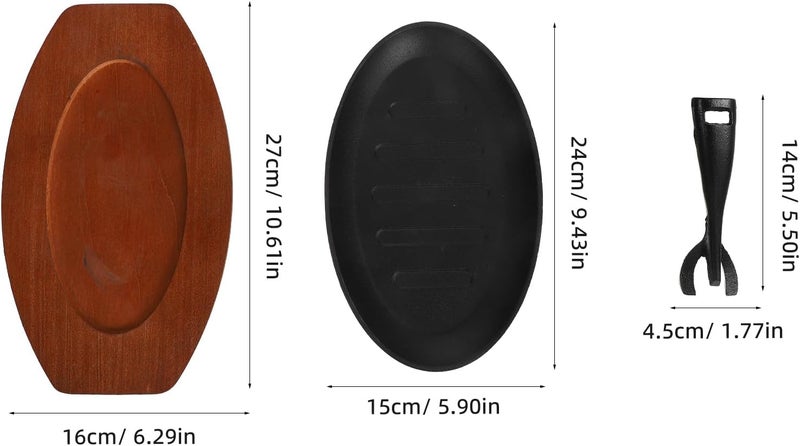 1 Set Cast Iron Skillets Pan with wooden Base and Fork Small Ramekin Casserole Dish Cookware Oven Safe Mini Skillets for Kitchen Picnic 8 Inch - Image 2