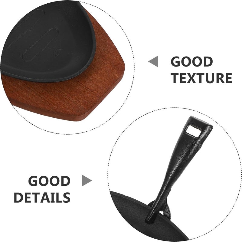 1 Set Cast Iron Skillets Pan with wooden Base and Fork Small Ramekin Casserole Dish Cookware Oven Safe Mini Skillets for Kitchen Picnic 8 Inch - Image 3