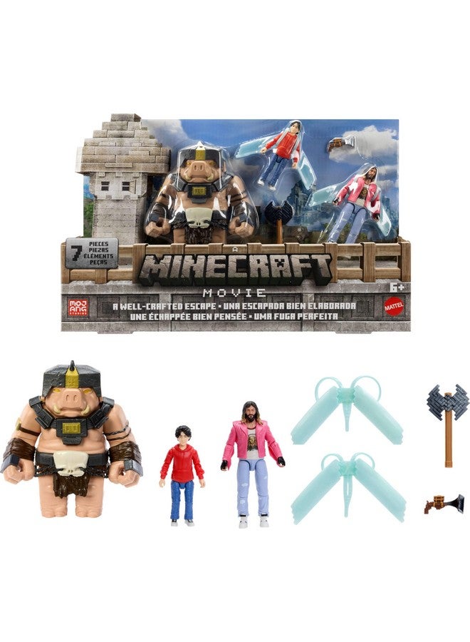 MINECRAFT مجموعة قصة ماينكرافت من ماتيل مع 3 شخصيات حركة و 4 ملحقات، مجموعة شخصيات هروب مصممة بشكل جيد مستوحاة من فيلم، مجموعة ألعاب قابلة للجمع - Image 1