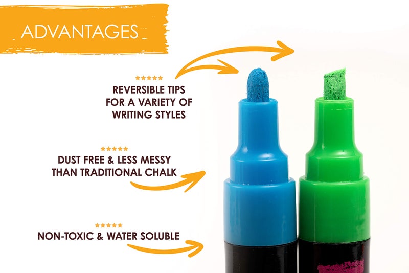 Bandle B. Chalk Markers - 8 Vibrant, Erasable, Non-Toxic, Water-Based, Reversible Tips, For Kids & Adults for Glass or Chalkboard Markers for Businesses, Restaurants, Liquid Chalk Markers (Vibrant 6mm) - Image 5